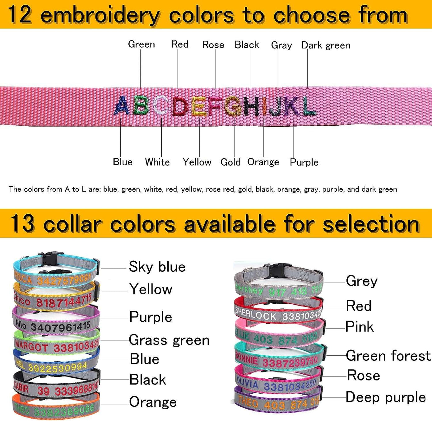 Personalized Embroidered Reflective Dog Collar,Engraved Custom Dog Collar with Name and Phone for Boy & Girl Dogs,Nylon Dog ID Collars, 4 Adjustable Sizes:X M L XL