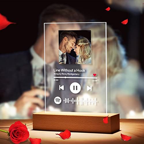 Handimake Custom Acrylic Spotify Plaque, Customizable Decorative Signage with Favorite Song & Photo, LED Lights, Modern Rectangular or Square Plaque, Gifts for Women & Men