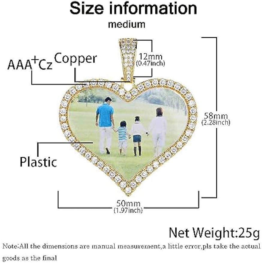 Customized Image Heart shaped Necklace Hip Hop Jewelry Love Photo Pendant Zircon Personalized Necklace Customized Name Men's Gift Pendant Necklace