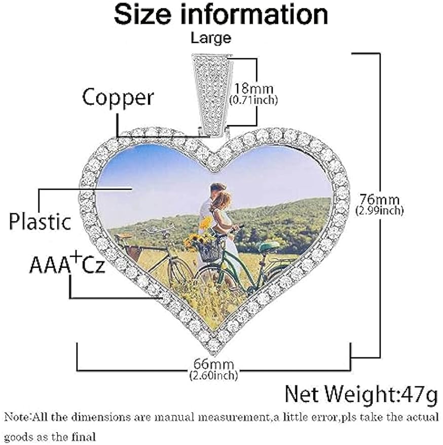 Customized Image Heart shaped Necklace Hip Hop Jewelry Love Photo Pendant Zircon Personalized Necklace Customized Name Men's Gift Pendant Necklace