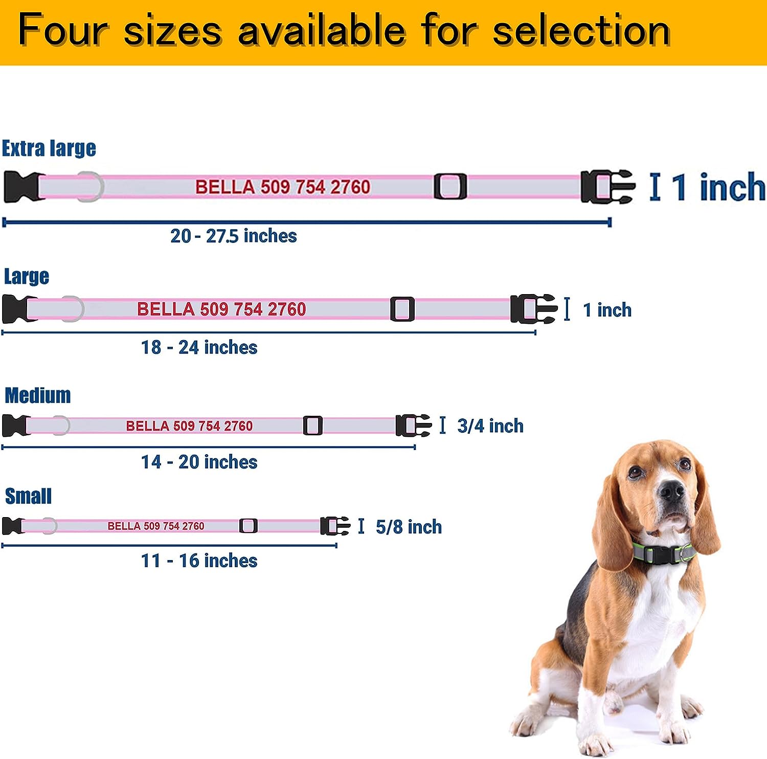Personalized Embroidered Reflective Dog Collar,Engraved Custom Dog Collar with Name and Phone for Boy & Girl Dogs,Nylon Dog ID Collars, 4 Adjustable Sizes:X M L XL