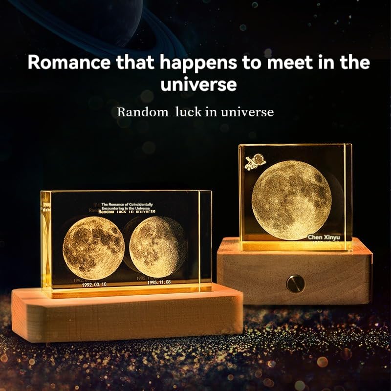 Handimake Personalized 3D Moon Phase Crystal Light, Customized Moon Night Light for Birth Day, Birthday Gift Adult Gift Romantic Couple Creative Night Light