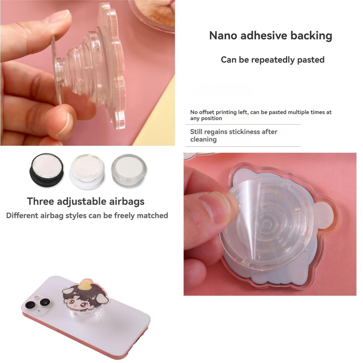 Handimake Customized Acrylic Phone Grip Holder, Personalized Picture Phone Case Holder with Retractable Design, DIY Cartoon Phone Holder Sticker