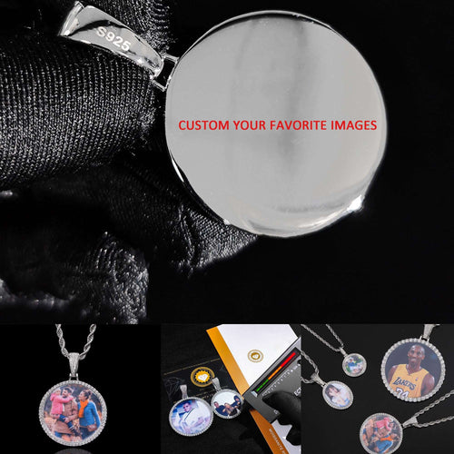 Handimake Customized Photo Necklace Customized Necklace for Men and Women Personalized Necklace Silver Round Jewelry Gift for European and American Fashion Boys Gift (Copper)