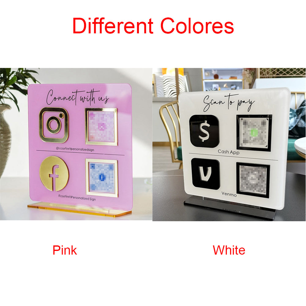 Personalized Icon Multi Business QR Code Sign| Instgram Facebook Web Social Media Sign Scan to Sign| Beauty Salon Sign|Hairdressers Beautician Sign| Scan to Pay Venmo Paypal Cash QR Code Sign
