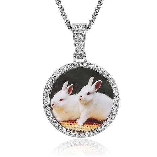 Handimake Customized Photo Necklace Customized Necklace for Men and Women Personalized Necklace Silver Round Jewelry Gift for European and American Fashion Boys Gift (Copper)
