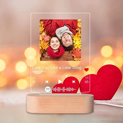 Handimake Custom Acrylic Spotify Plaque, Customizable Decorative Signage with Favorite Song & Photo, LED Lights, Modern Rectangular or Square Plaque, Gifts for Women & Men