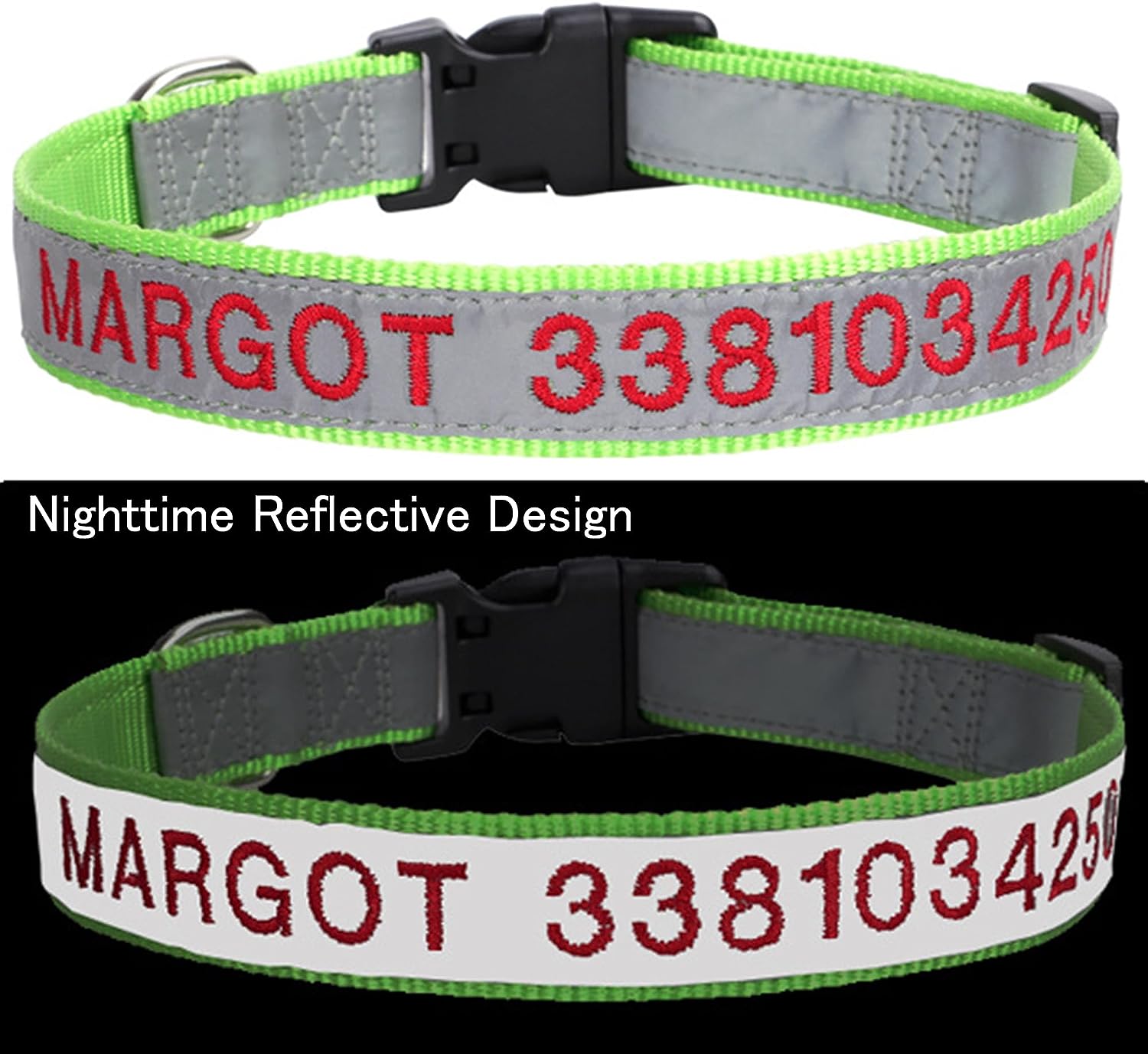 Personalized Embroidered Reflective Dog Collar,Engraved Custom Dog Collar with Name and Phone for Boy & Girl Dogs,Nylon Dog ID Collars, 4 Adjustable Sizes:X M L XL