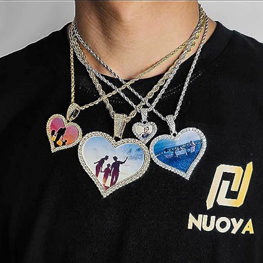 Customized Image Heart shaped Necklace Hip Hop Jewelry Love Photo Pendant Zircon Personalized Necklace Customized Name Men's Gift Pendant Necklace