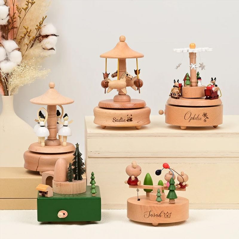 Customized Wooden Music Box, Personalized Name Carving, for Birthday, Valentine's Day, Christmas, Graduation