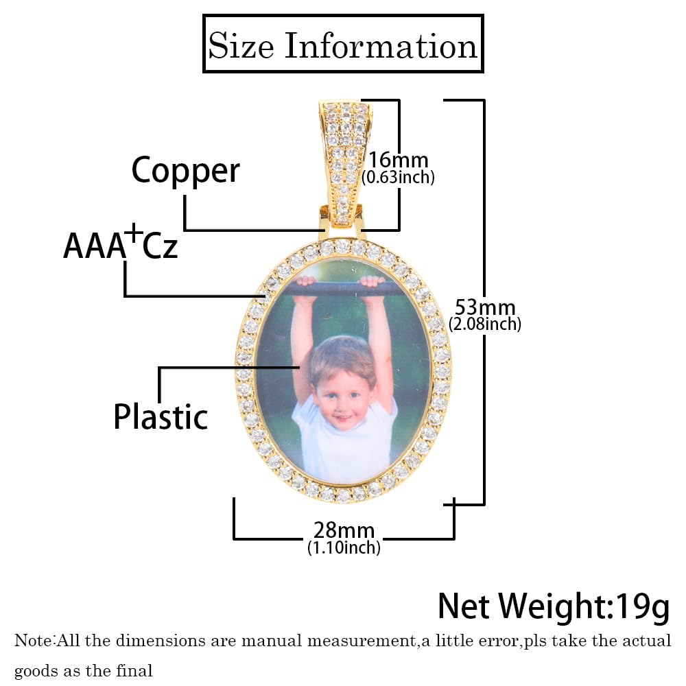 Handimake Customized Oval Photo Necklace, Personalized Hip-Hop Photo Frame Pendant, DIY Micro Inlaid Zircon Photo Copper Necklace