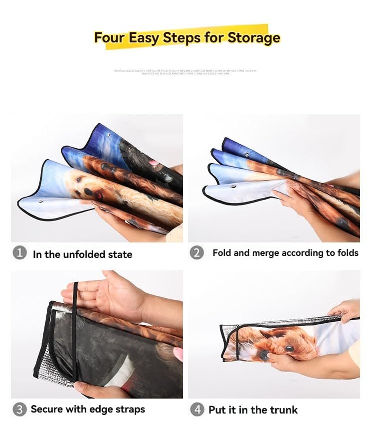 Handimake Customized Car Windshield Sun Visor, Personalized Photo Text Double-Layer Aluminum Foil Sun Protection and Insulation Curtain, Foldable Sun Visor Universal for All Models