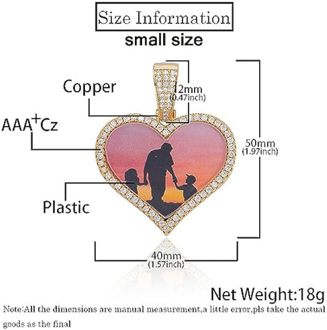 Customized Image Heart shaped Necklace Hip Hop Jewelry Love Photo Pendant Zircon Personalized Necklace Customized Name Men's Gift Pendant Necklace