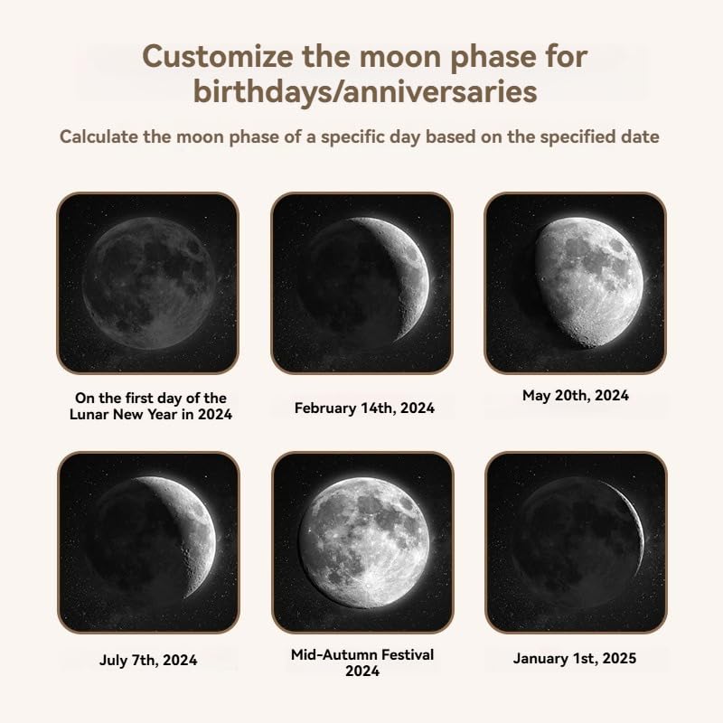 Handimake Customized Moon Crystal Night Light, Personalized Name and Date Moon Phase Night Light, Customized Moon Phase Night Light by Date, Birthday Gift, Christmas Commemoration