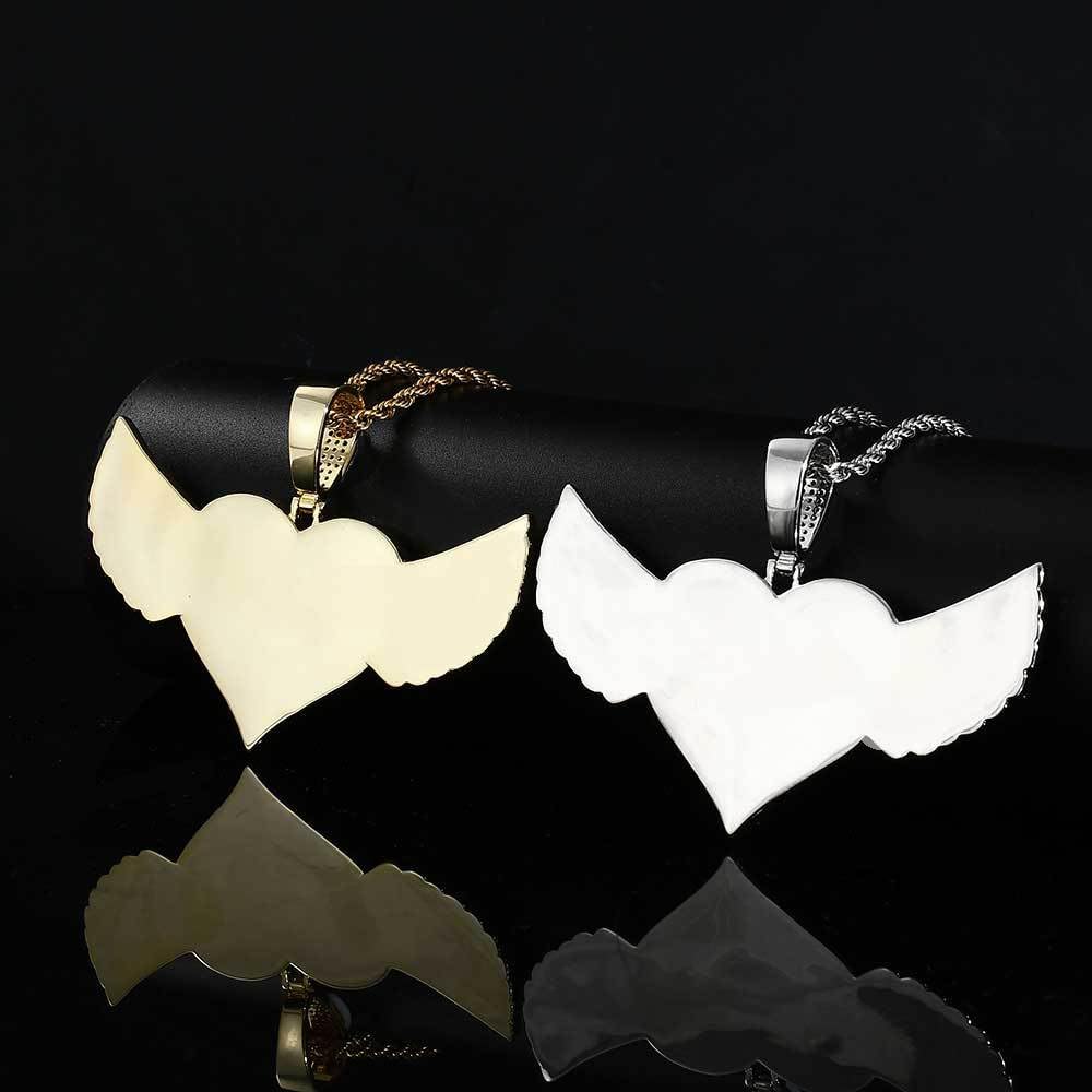 Handimake Customized Love Wings Photo Necklace, Personalized Hip Hop Photo Pendant, Zircon Solid Memory Frame