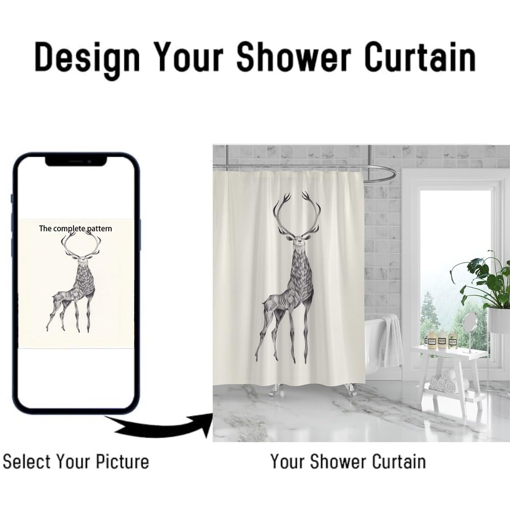Handimake Customised Polyester Shower Curtain, Personalised Picture/Text, Waterproof Waterproof Cloth Shower Curtain