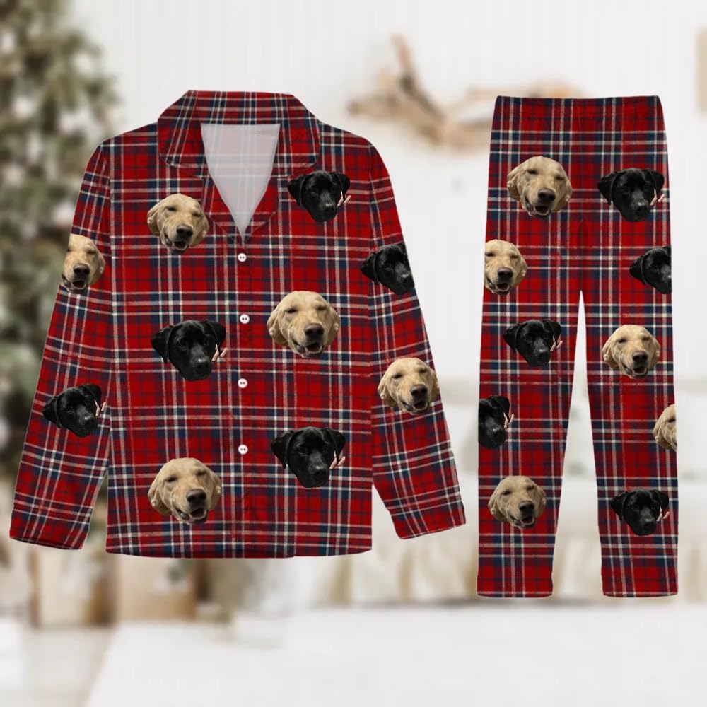 Handimake Customized Printed Pajama Set, Personalized Facial Photo Home Clothes, Pet Face Photo Pet Printed Pajamas, Family or Friend Pajama Gifts Multicolor