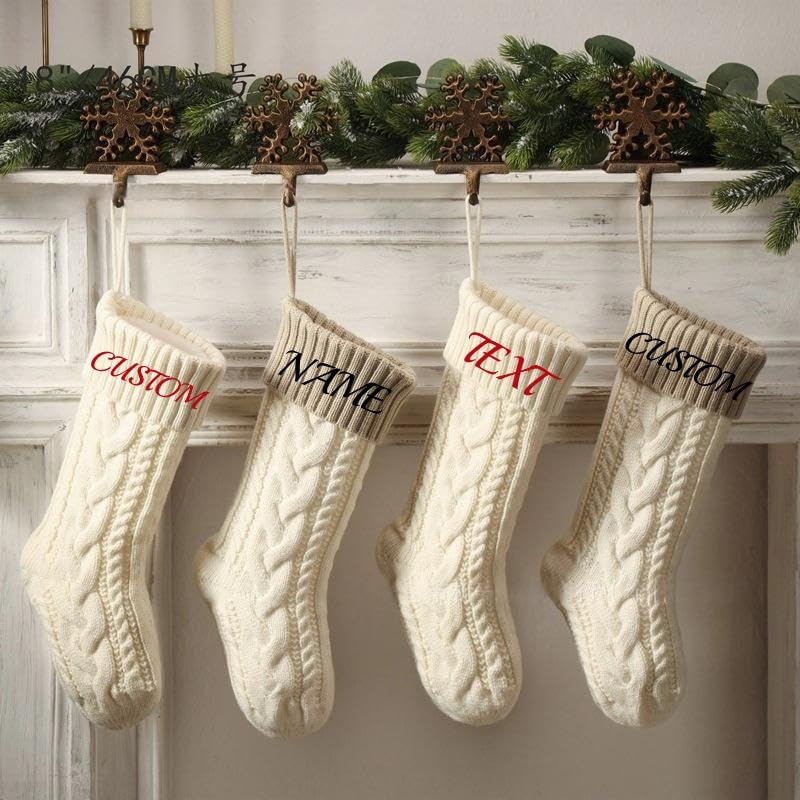 Handimake Customized Embroidered Christmas Stockings, Personalized Name Family Knitted Woolen Christmas Socks, 18 inch Large Candy Bag Sock Set, Holiday Family Party Decoration