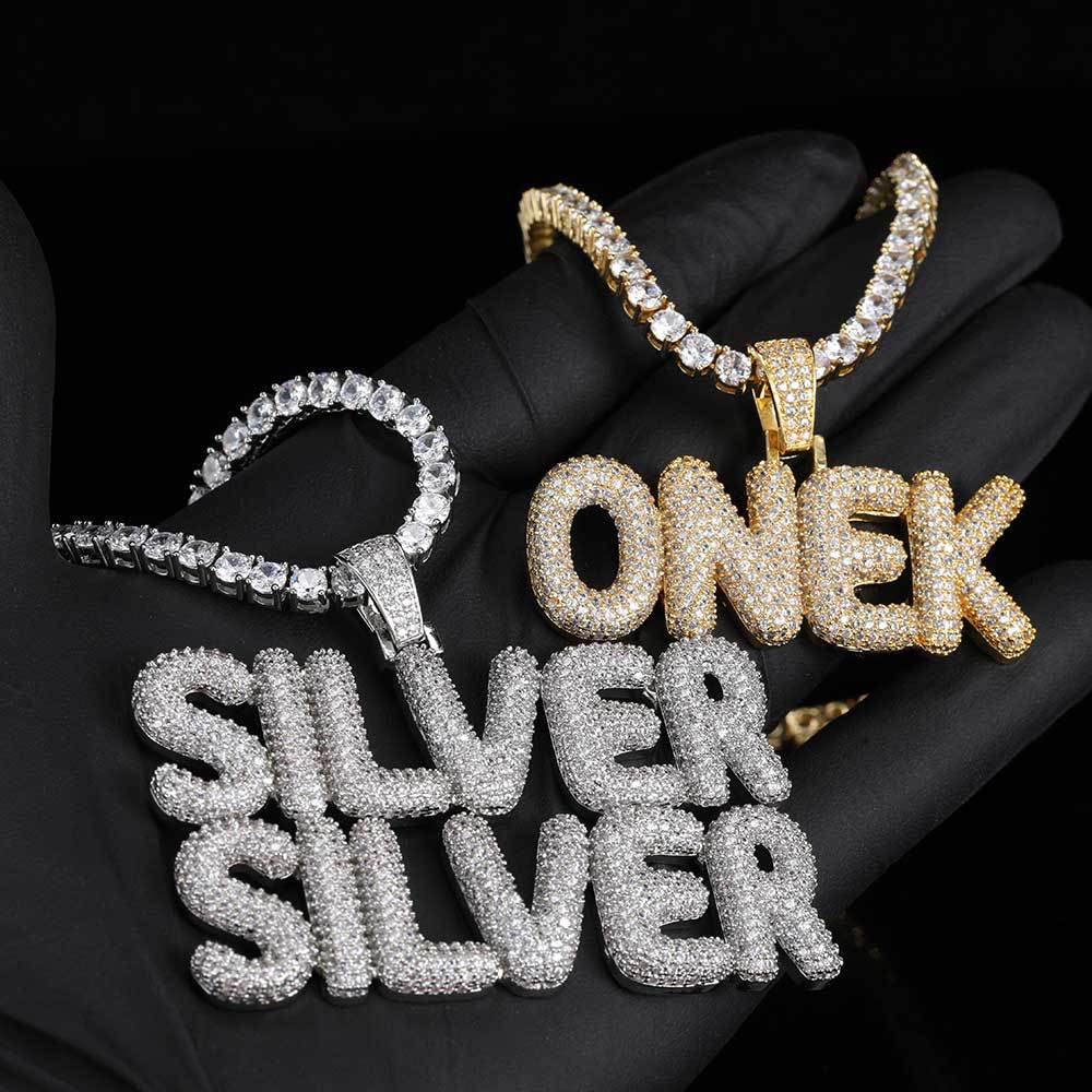 Handimake Customized English font letter necklace, personalized copper inlaid zircon letter pendant, DIY creative men's and women's necklace (1 letter)