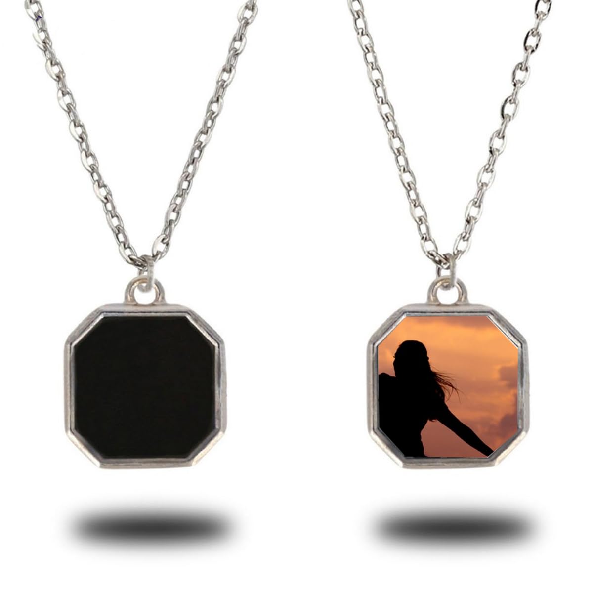 Handimake Customized Photo Color Changing Necklace, Personalized Image and Text, Octagonal/Heart/Circle/Rectangle/Ellipse