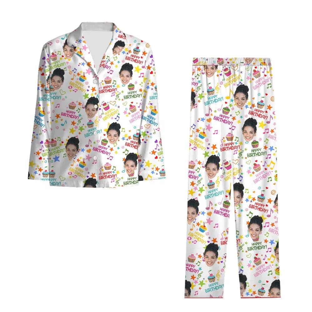 Handimake Customized Printed Pajama Set, Personalized Facial Photo Home Clothes, Pet Face Photo Pet Printed Pajamas, Family or Friend Pajama Gifts Multicolor