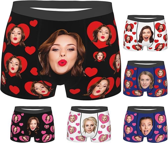 Handimake Customized Men's Underwear, Personalized Picture or Text boxy underwear, Gifts for Boyfriend Husband Multi