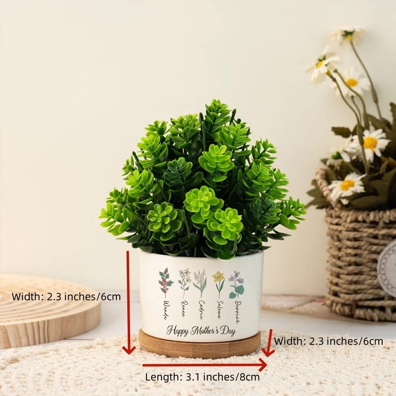 Handimake Customized Ceramic Succulent Plant Flowerpot, Personalized Logo/Text Succulent Flowerpot with Wooden Base, Indoor/Outdoor