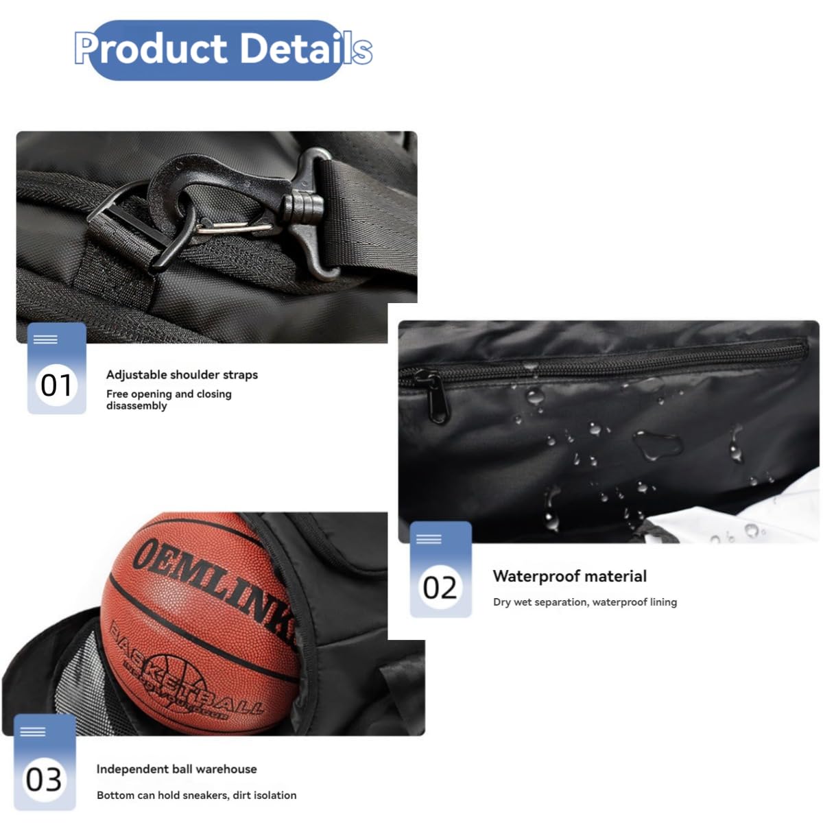 Handimake Customized fitness bag, personalized logo/text basketball luggage bag, large capacity dry wet separation football training independent shoe compartment fitness bag