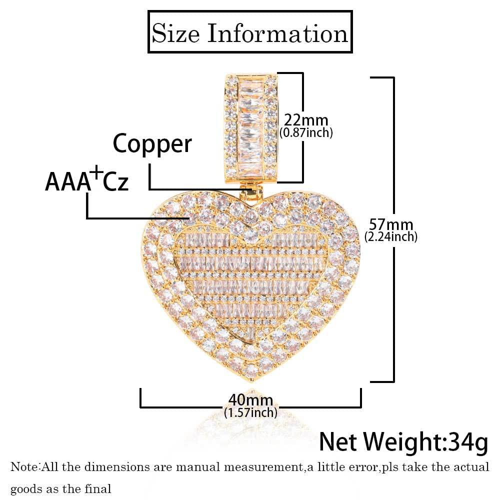 Handimake Customized Heart-Shaped Photo Necklace, Personalized Men's Photo Frame Pendant, Copper Inlaid Zircon