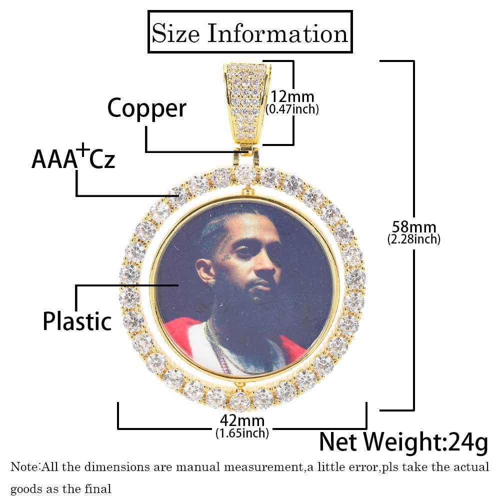 Handimake Customized photo necklace, personalized double-sided rotating photo pendant, DIY creative photo frame men's and women's necklace accessories