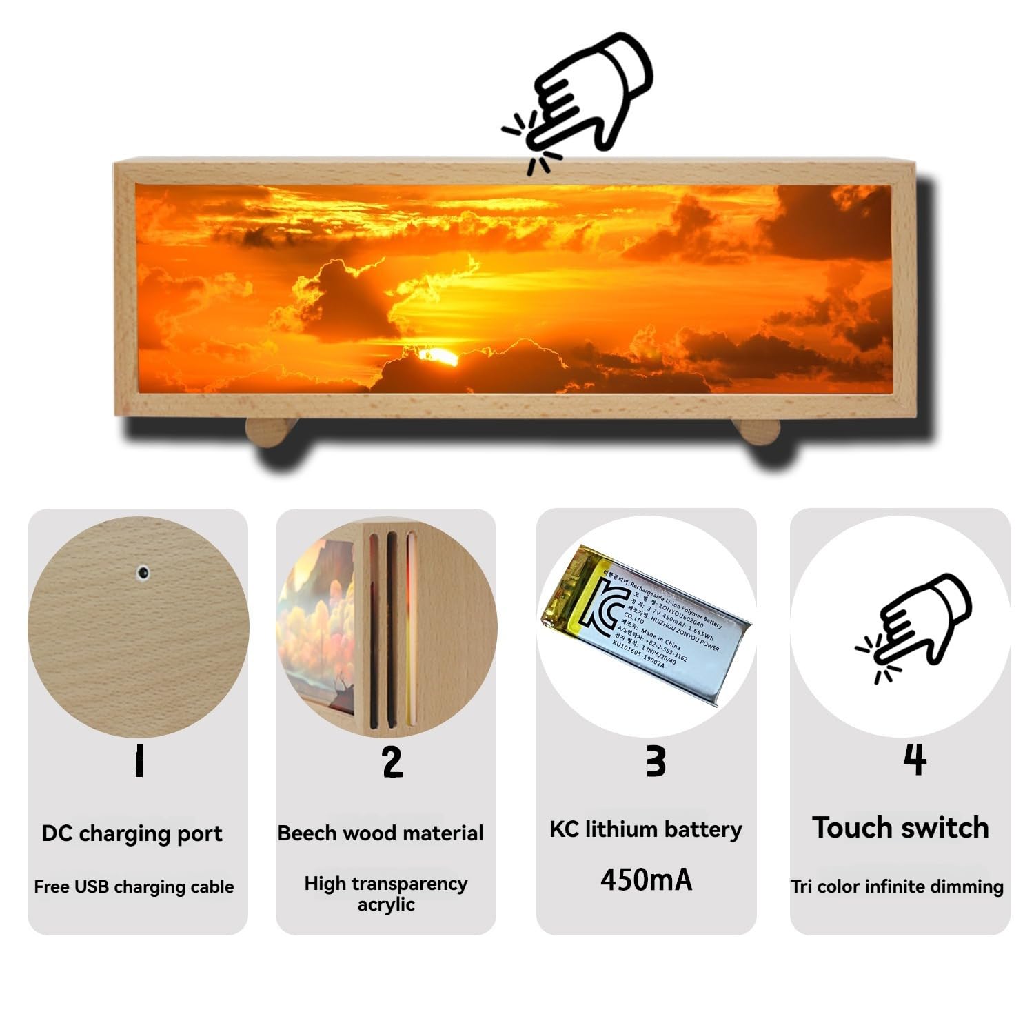 Handimake Customized Wooden Photo Light Box, Personalized Rectangular Photo Frame Light Box, Touch Dimming Ambient Light Desktop Decoration