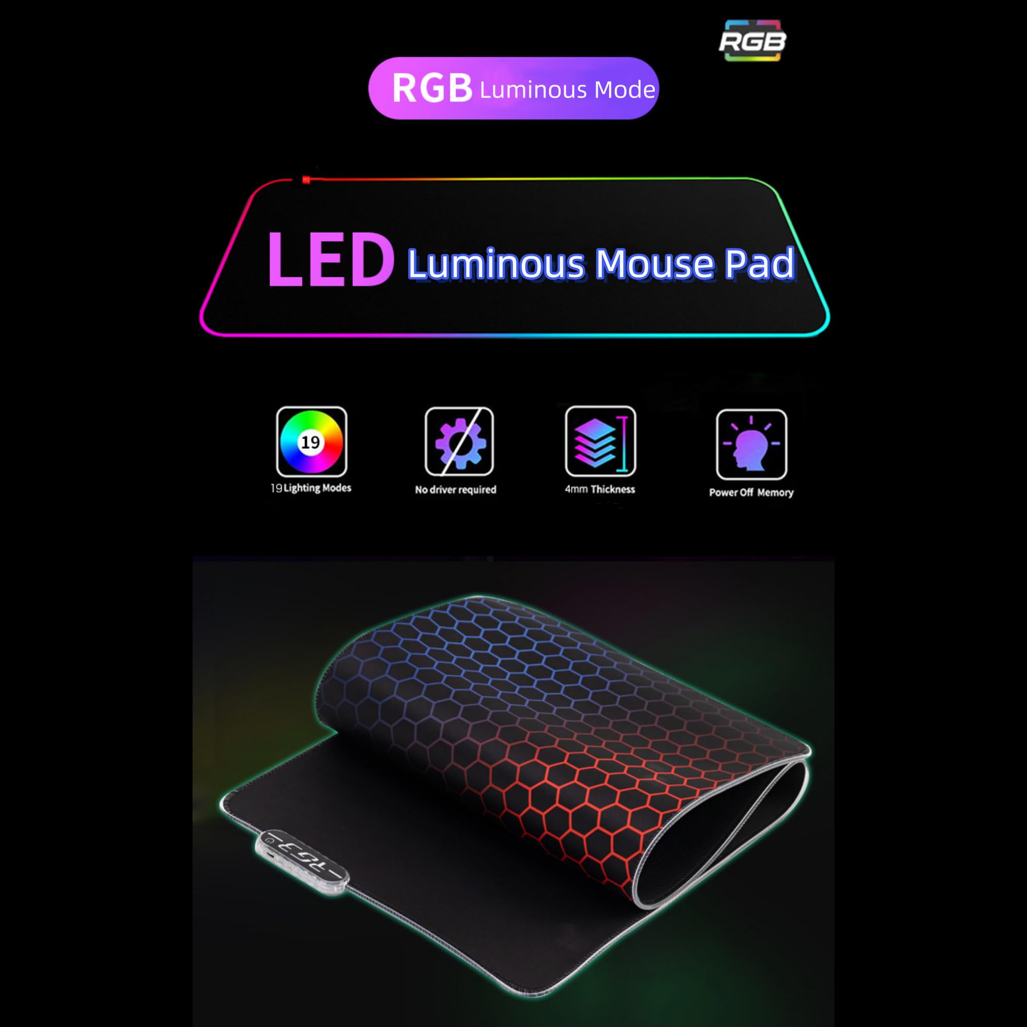 Handimake  Customized Colorful Luminous Mouse Pad, Personalized RGB Colorful LED Gaming Mouse Pad