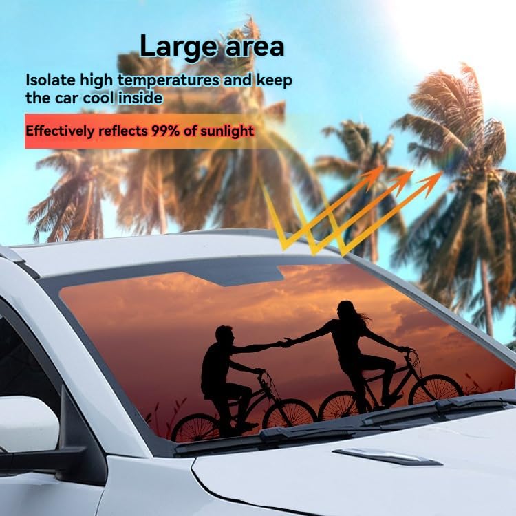 Handimake Customized Car Windshield Sun Visor, Personalized Photo Text Double-Layer Aluminum Foil Sun Protection and Insulation Curtain, Foldable Sun Visor Universal for All Models