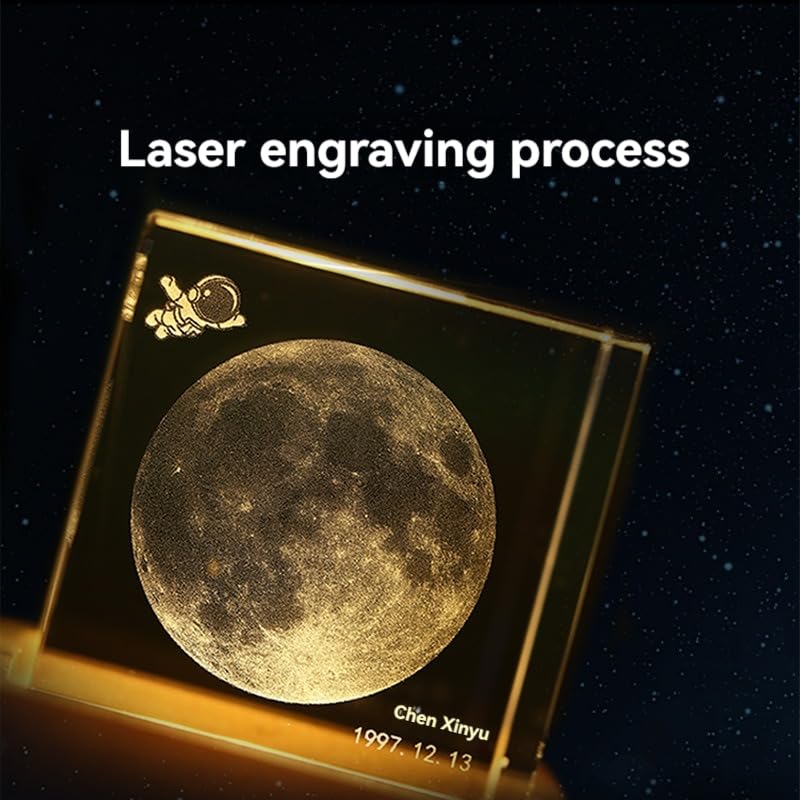 Handimake Personalized 3D Moon Phase Crystal Light, Customized Moon Night Light for Birth Day, Birthday Gift Adult Gift Romantic Couple Creative Night Light