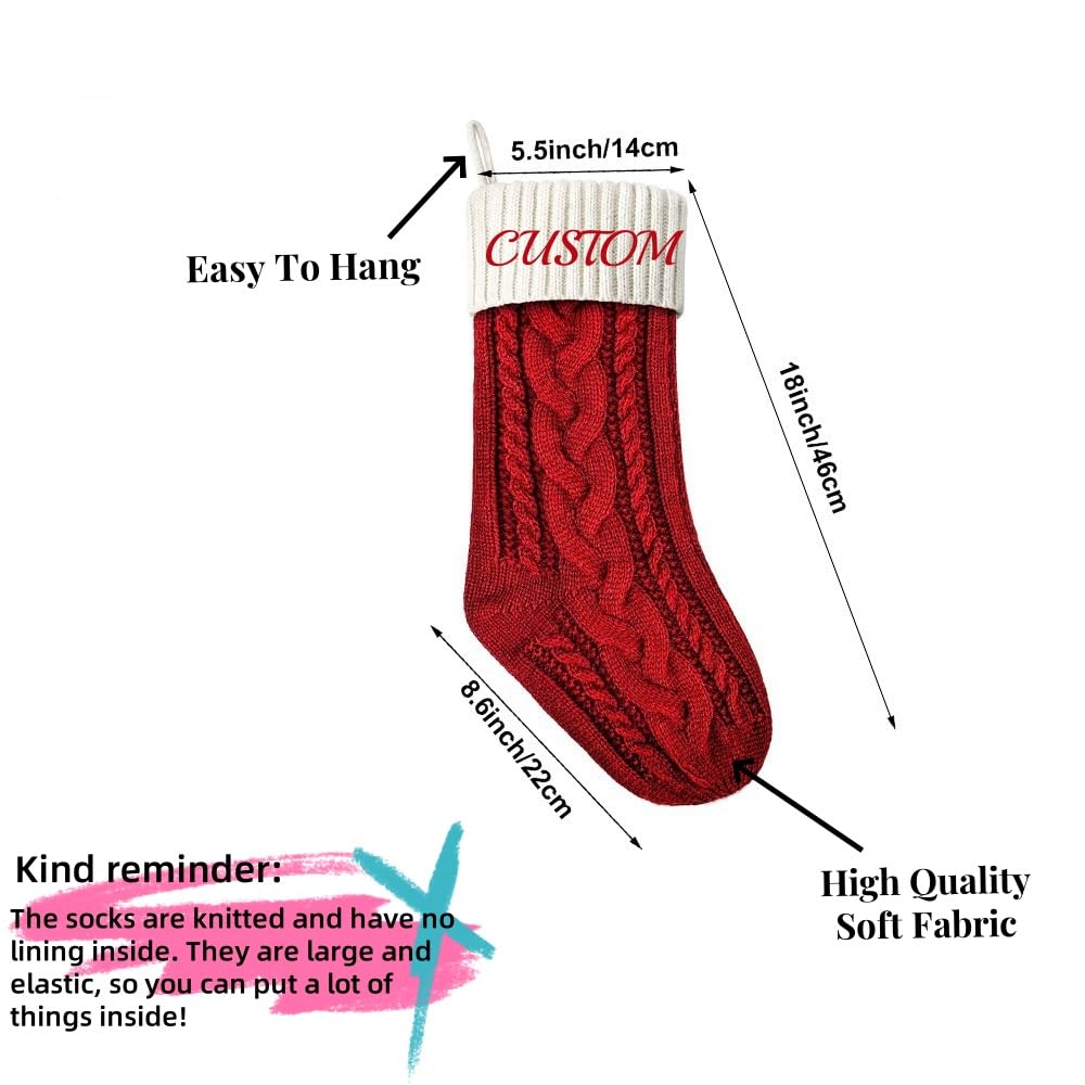 Handimake Customized Embroidered Christmas Stockings, Personalized Name Family Knitted Woolen Christmas Socks, 18 inch Large Candy Bag Sock Set, Holiday Family Party Decoration