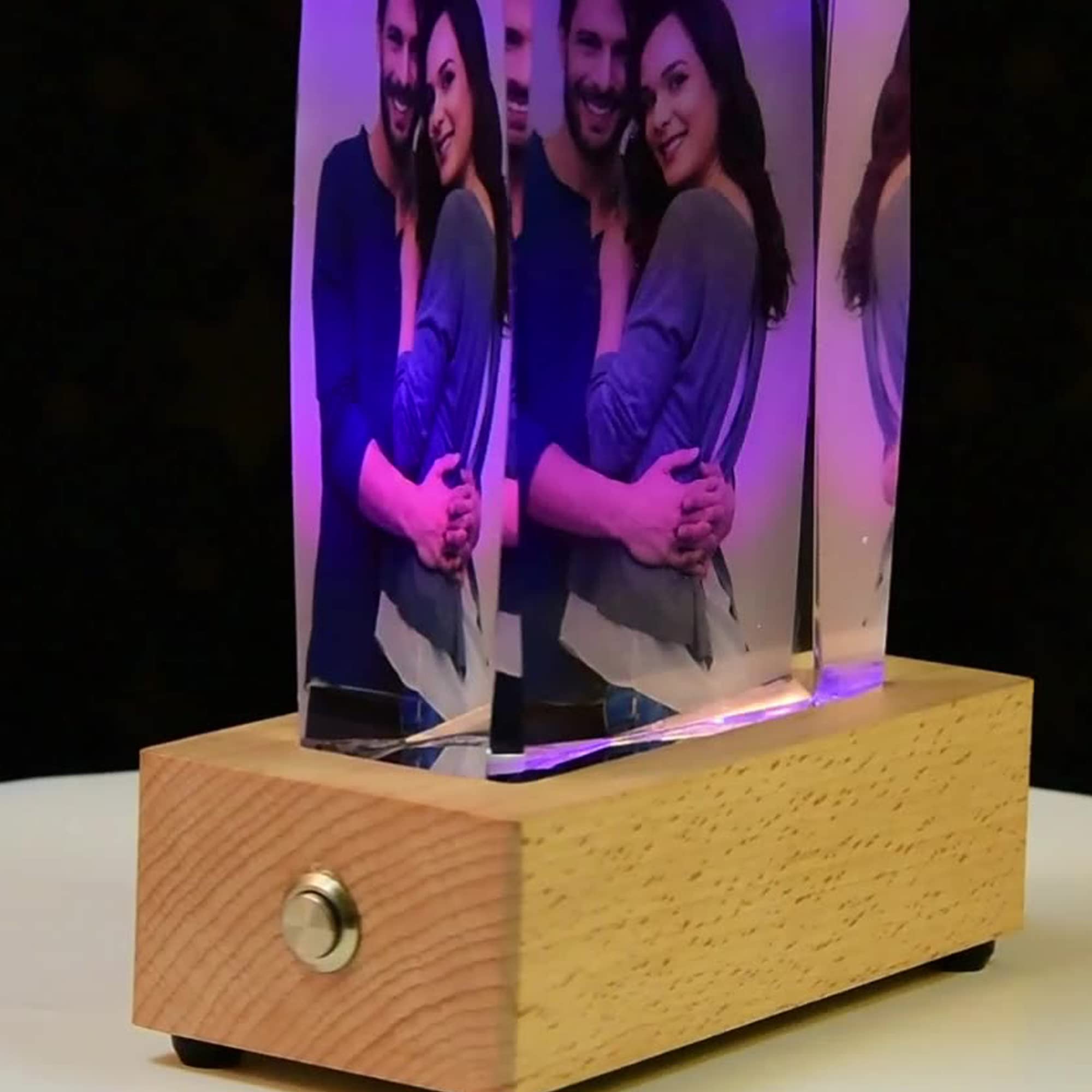 Handimake Customize your images with 3D crystal 7-color LED lights, wooden base, and customized holographic photos etched inside the crystal (Vertical)