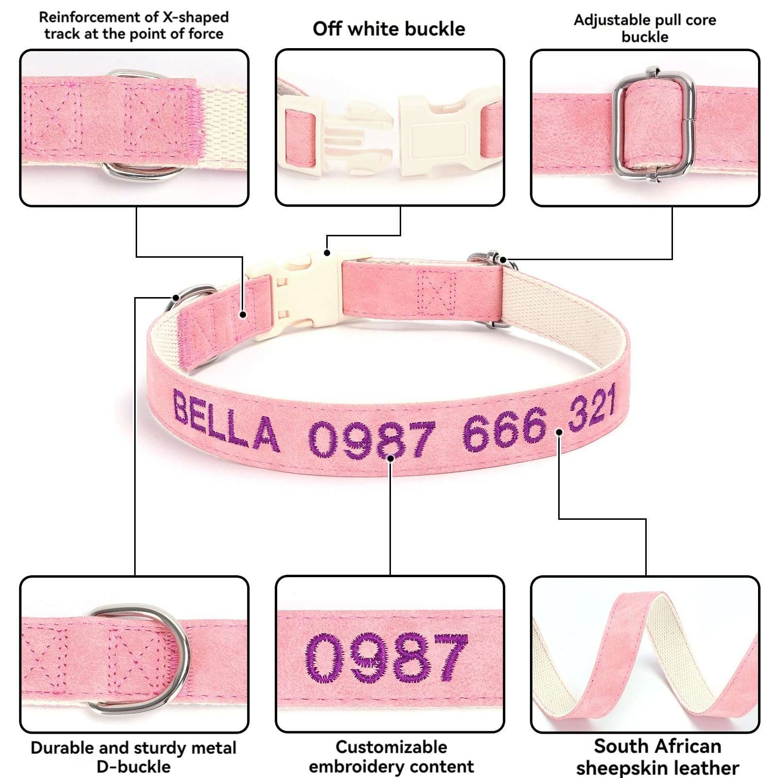 Handimake Customized Leather Cotton pet Collar, Personalized Dog Collar Embroidered with Name and Phone Anti Loss Collar, Available in XS, S, M, and L Sizes pet collar pet collar pet collar