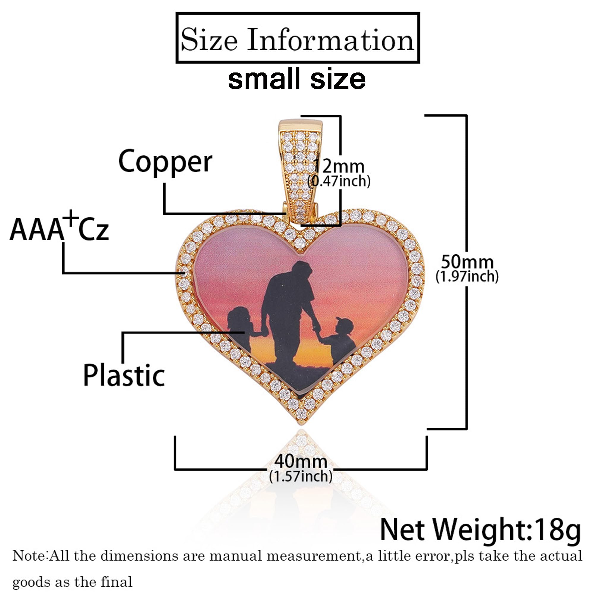 Handimake Customized Image Heart shaped Necklace Hip Hop Jewelry Love Photo Pendant Zircon Personalized Necklace Customized Name Men's Gift Pendant Necklace