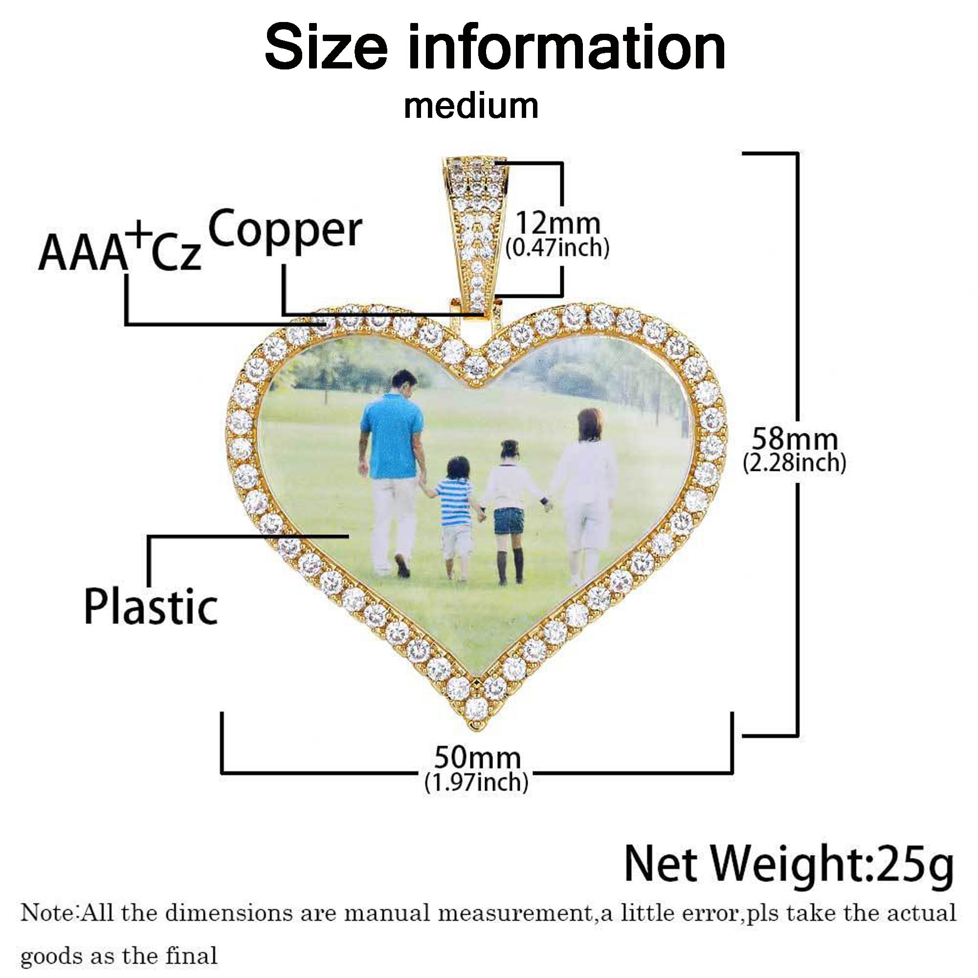 Handimake Customized Image Heart shaped Necklace Hip Hop Jewelry Love Photo Pendant Zircon Personalized Necklace Customized Name Men's Gift Pendant Necklace