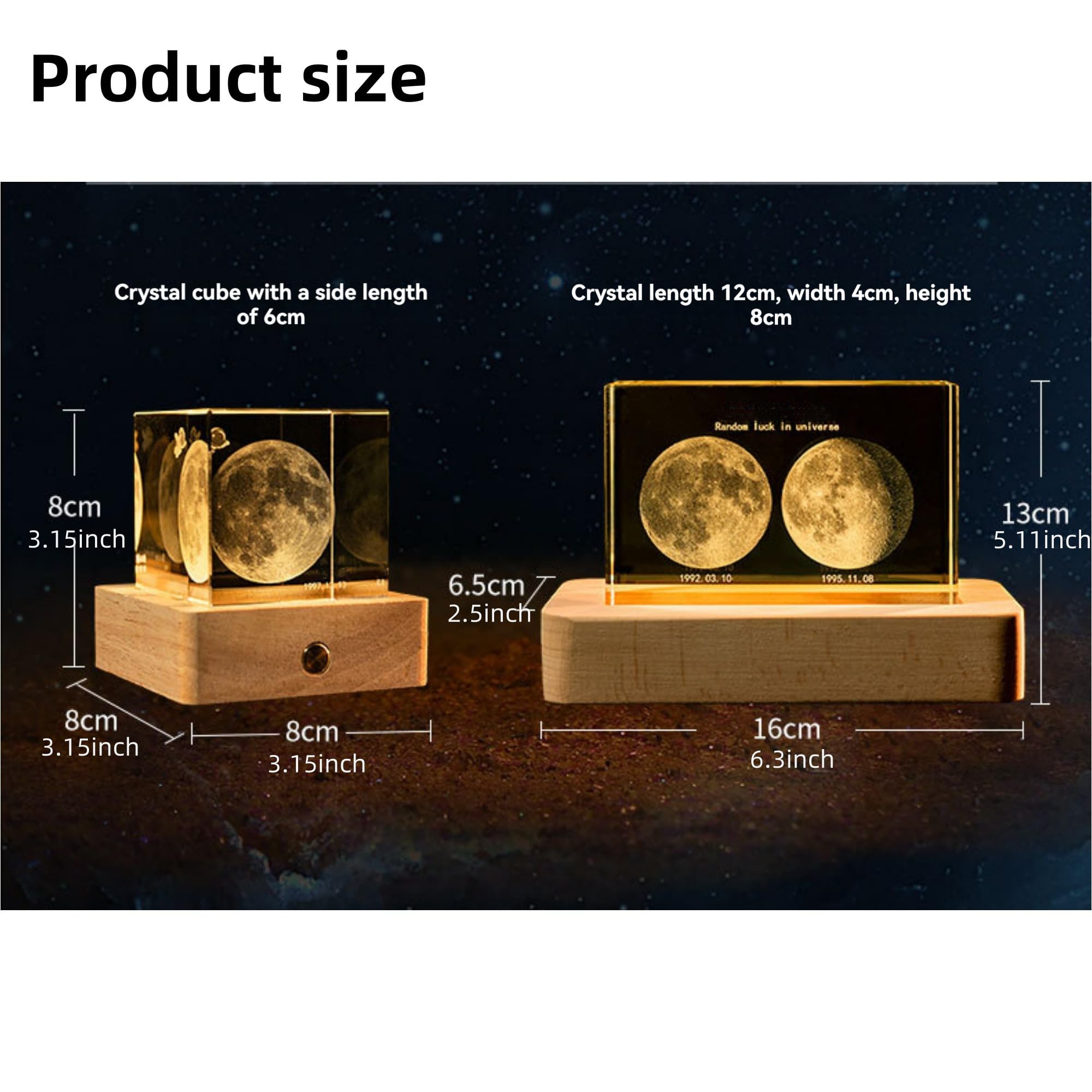 Handimake Personalized 3D Moon Phase Crystal Light, Customized Moon Night Light for Birth Day, Birthday Gift Adult Gift Romantic Couple Creative Night Light