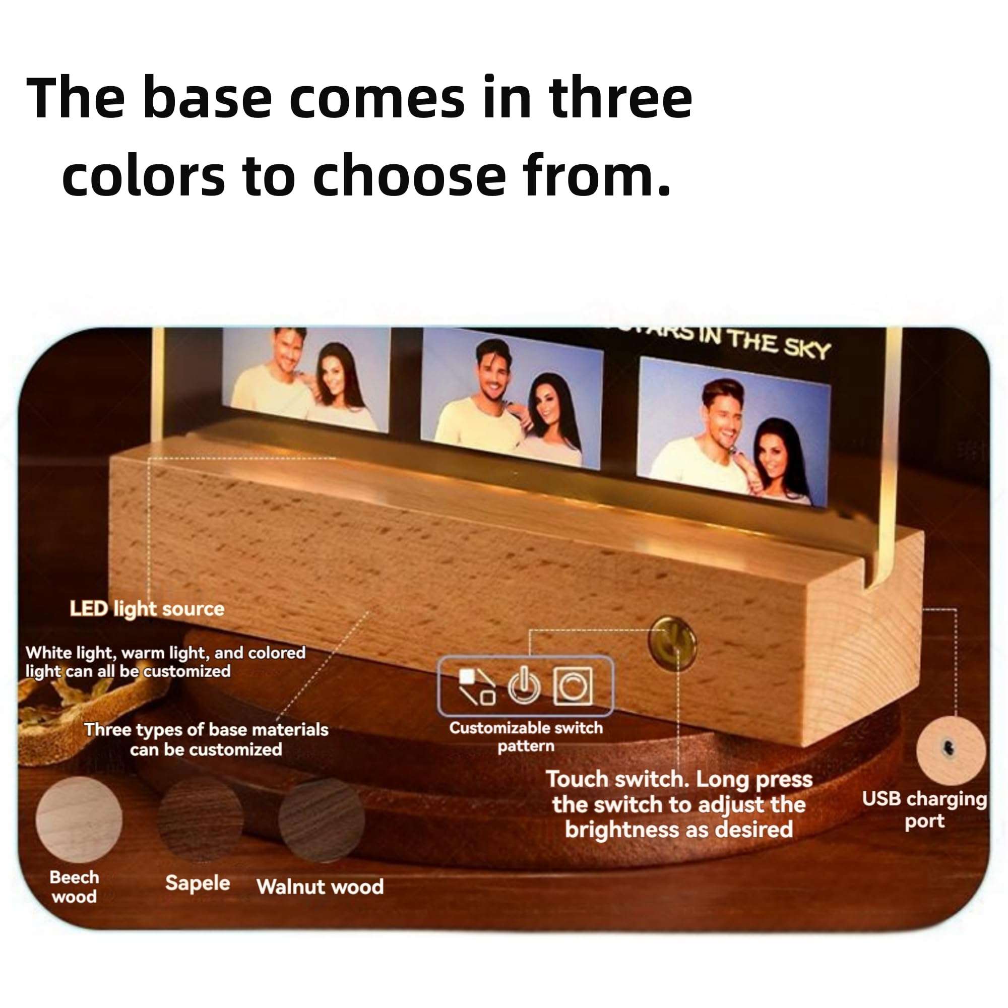 Handimake Personalized 3D Photo Text Crystal Night Light, Custom Portrait Night Light, Best Light Gift for Ornament, Birthdays gift, Anniversaries, Christmas, Valentine's Day, Father's and Mother's Day