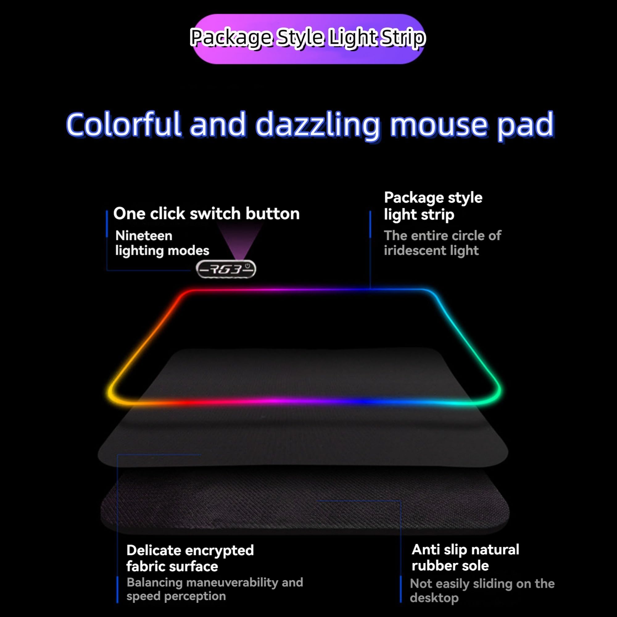 Handimake  Customized Colorful Luminous Mouse Pad, Personalized RGB Colorful LED Gaming Mouse Pad