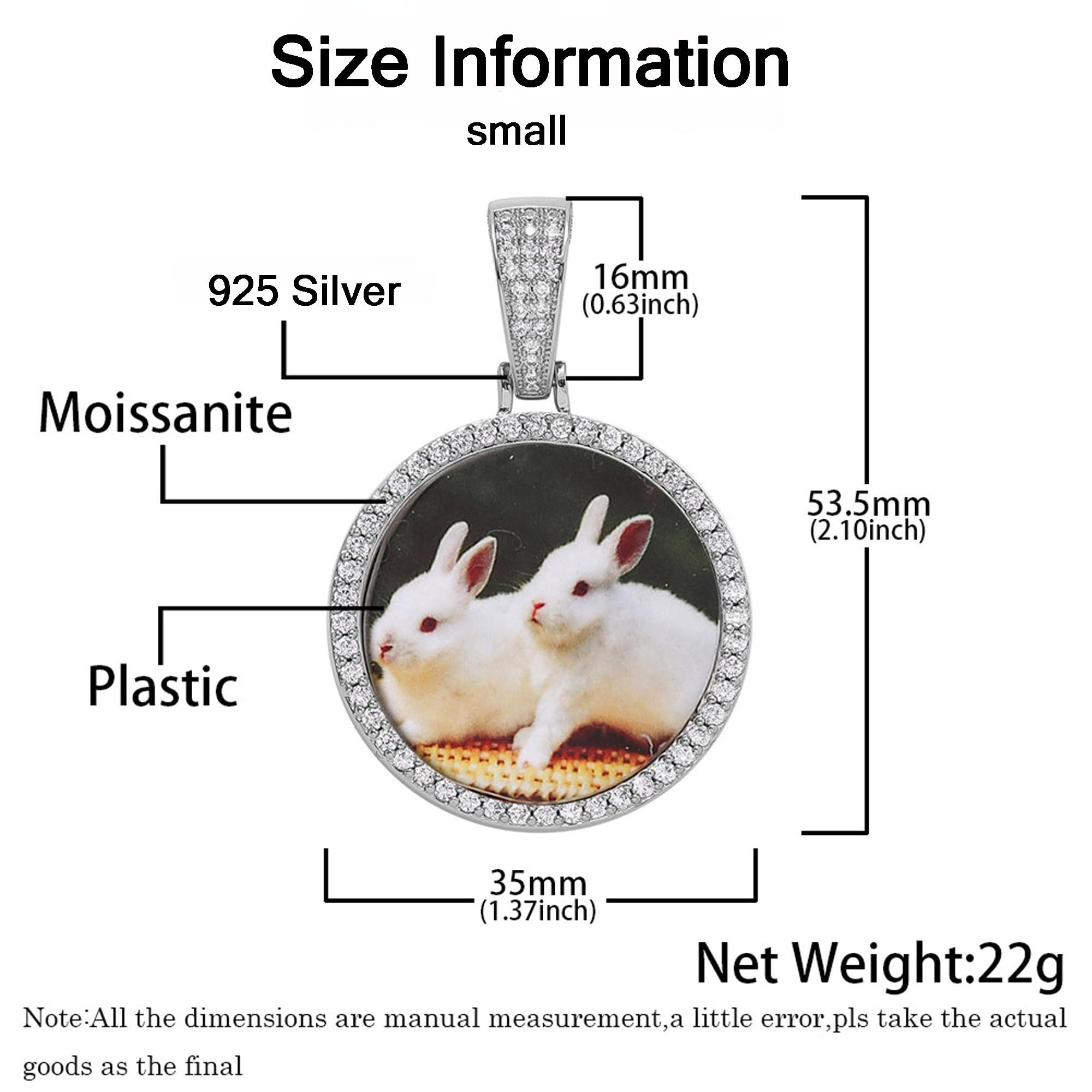 Handimake Customized Photo Necklace Customized Necklace for Men and Women Personalized Necklace Silver Round Jewelry Gift for European and American Fashion Boys Gift (Sterling Silver)