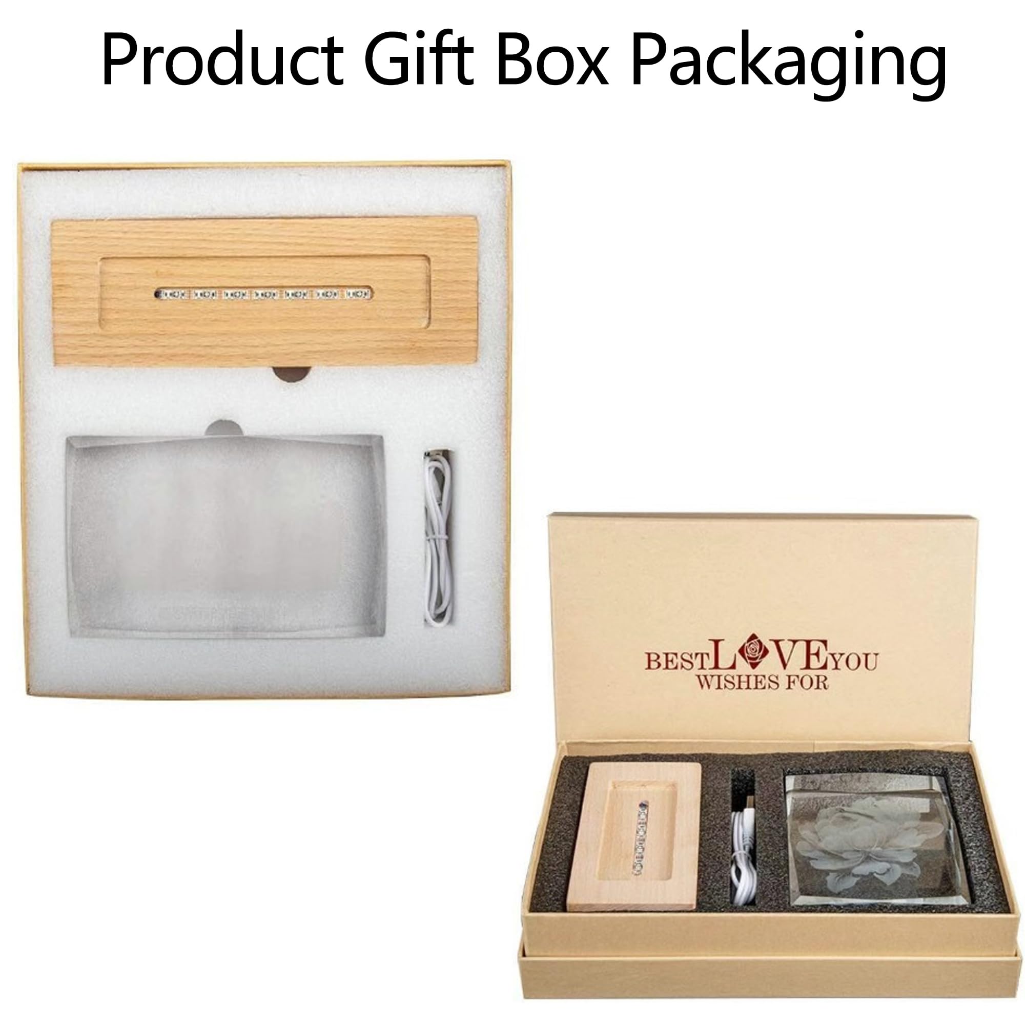 Handimake Customize your images with 3D crystal 7-color LED lights, wooden base, and customized holographic photos etched inside the crystal (Vertical)