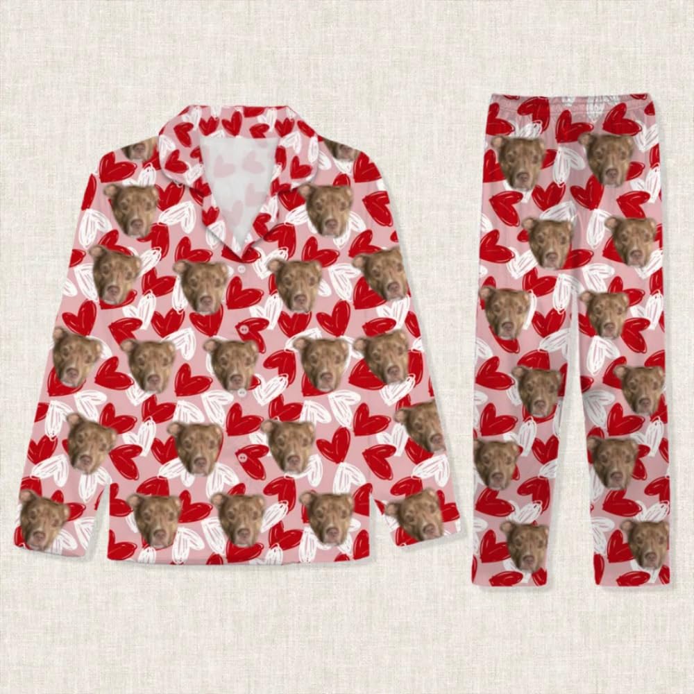 Handimake Customized Printed Pajama Set, Personalized Facial Photo Home Clothes, Pet Face Photo Pet Printed Pajamas, Family or Friend Pajama Gifts Multicolor
