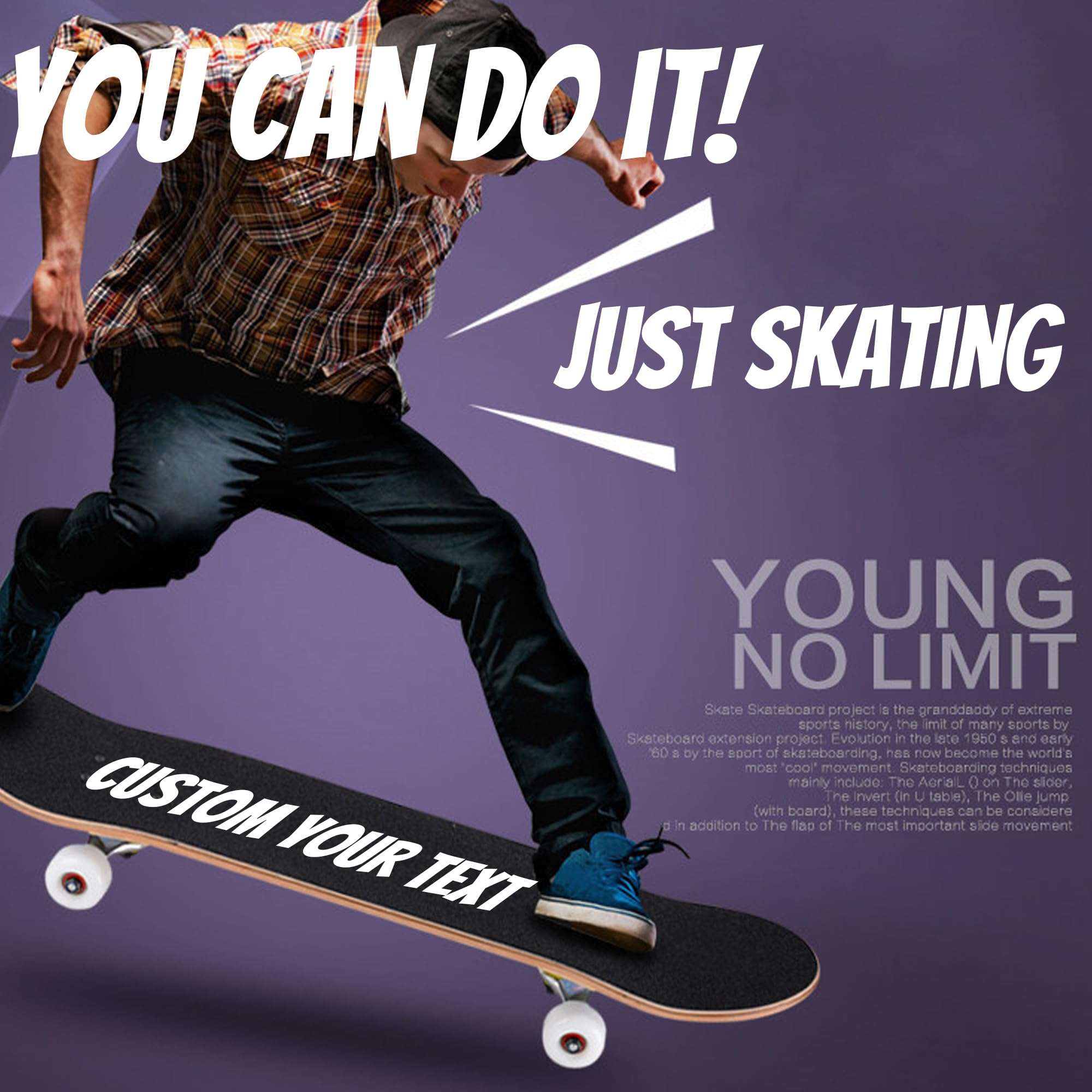 Handimake Custom 31"x8" Standard Complete Skateboards |Maple Wood | ABEC 7/9 Bearings | Double Kick Concave Deck| Personalized Skateboards for Beginners, Teens & Adults Girls Boys Gift