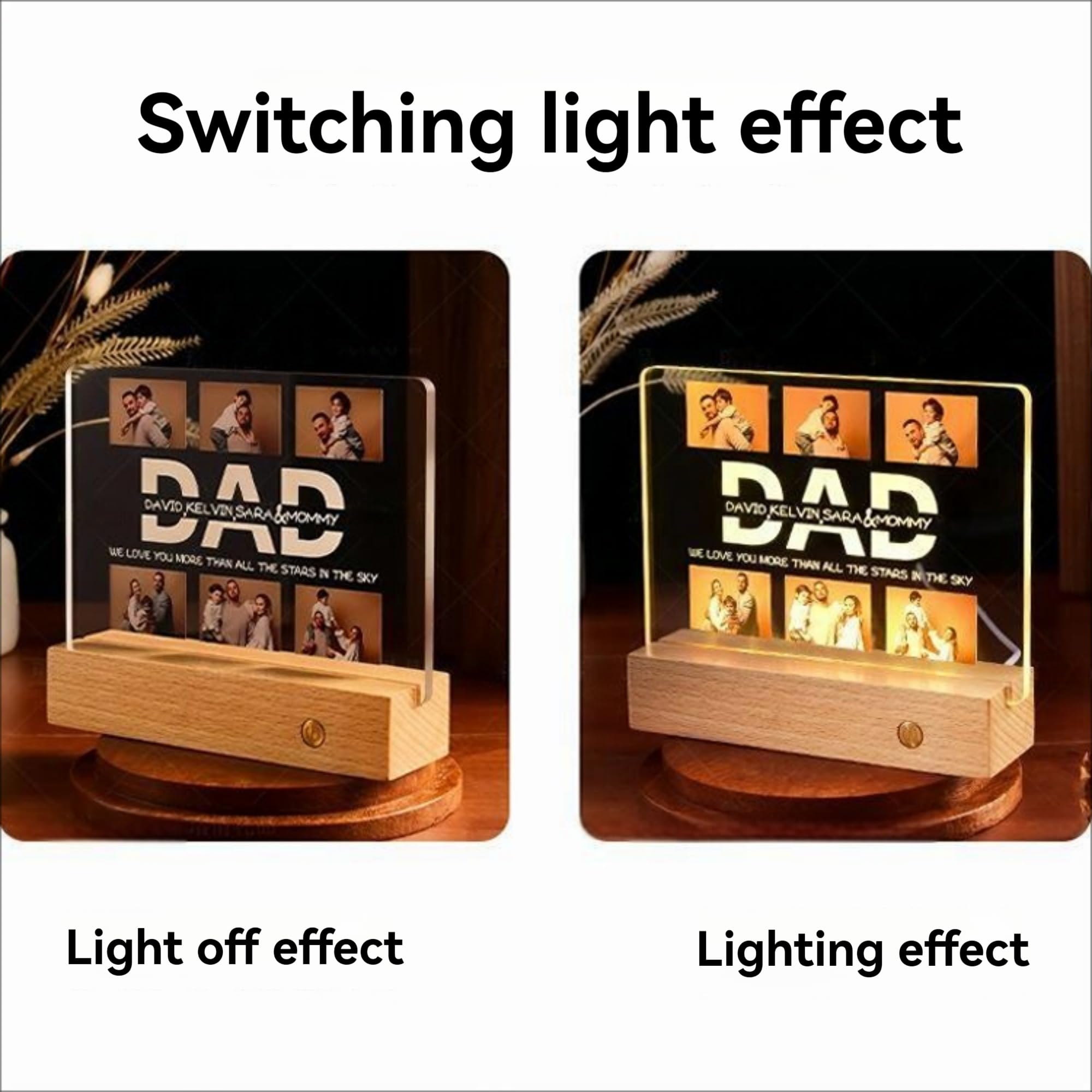 Handimake Personalized 3D Photo Text Crystal Night Light, Custom Portrait Night Light, Best Light Gift for Ornament, Birthdays gift, Anniversaries, Christmas, Valentine's Day, Father's and Mother's Day