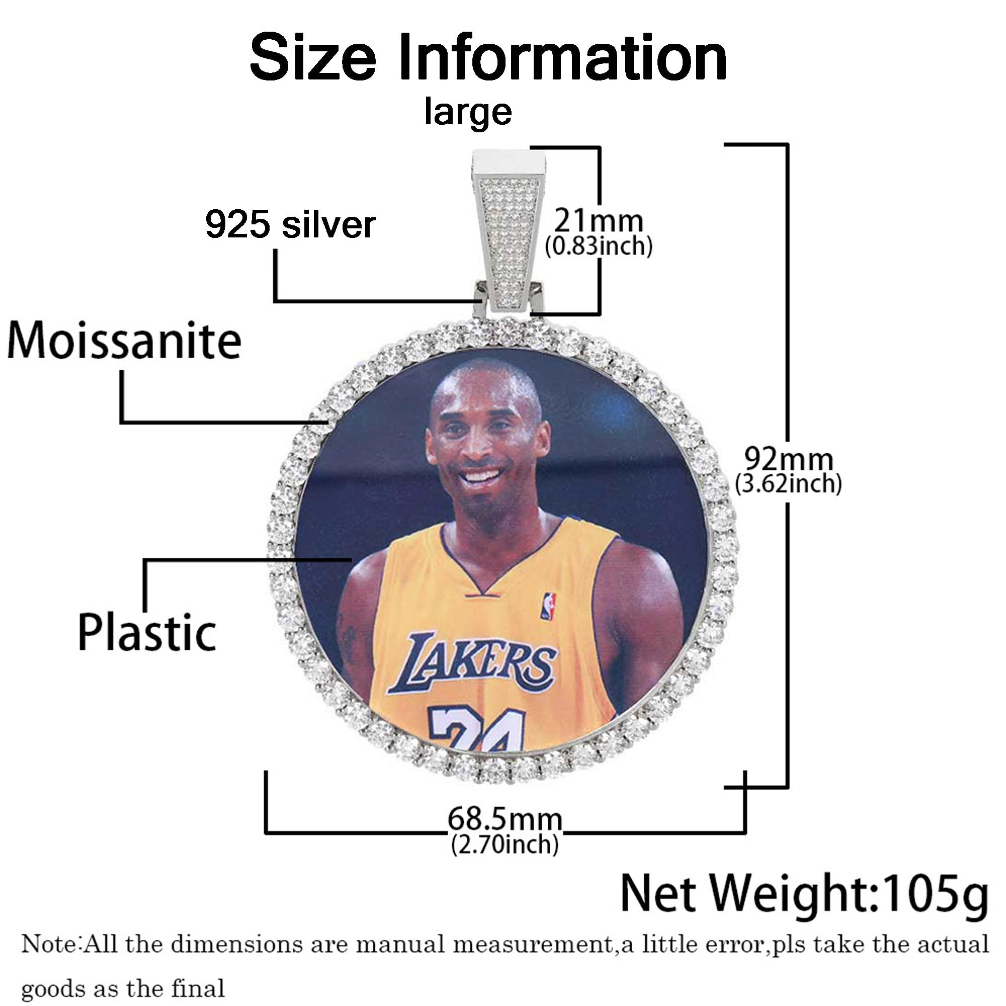 Handimake Customized Photo Necklace Customized Necklace for Men and Women Personalized Necklace Silver Round Jewelry Gift for European and American Fashion Boys Gift (Sterling Silver)