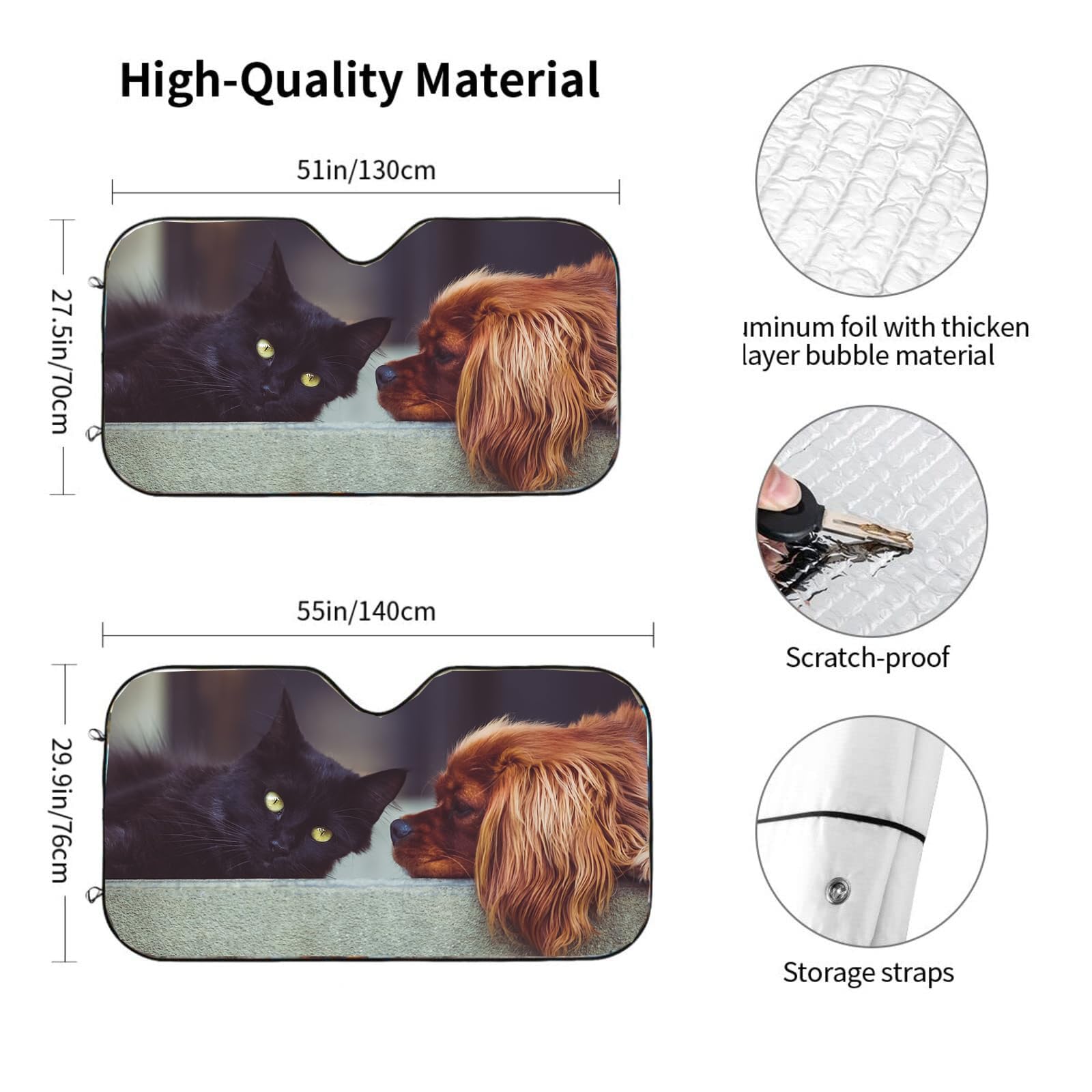 Handimake Customized Car Windshield Sun Visor, Personalized Photo Text Double-Layer Aluminum Foil Sun Protection and Insulation Curtain, Foldable Sun Visor Universal for All Models