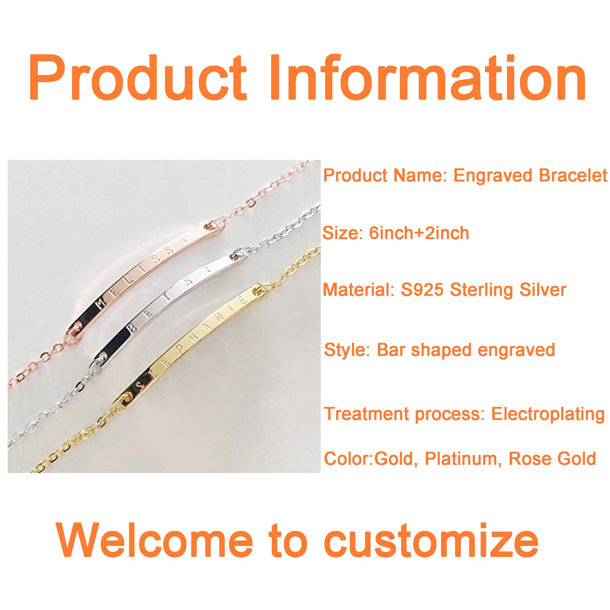 Handimake Custom 925 Sterling Silver Bracelet, Personalized Engraved Name Bracelet Exquisite Friendship Engraving Bracelet Minimalist Jewelry Birthday Gift